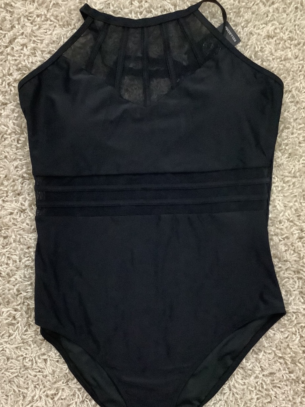 Relleciga one piece black bathing suit, size extra large
